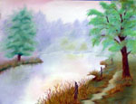 landscape, ponds, landscape artist, mist,pastels