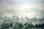 Landscape painting, fog painting, summer fog painting, fog art, landscape art, painting of fog, painting of landscape