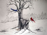 wildlife painting, pencil portrait, graphite portrait, cardinal, Blue Jay, Sparrow, bird painting